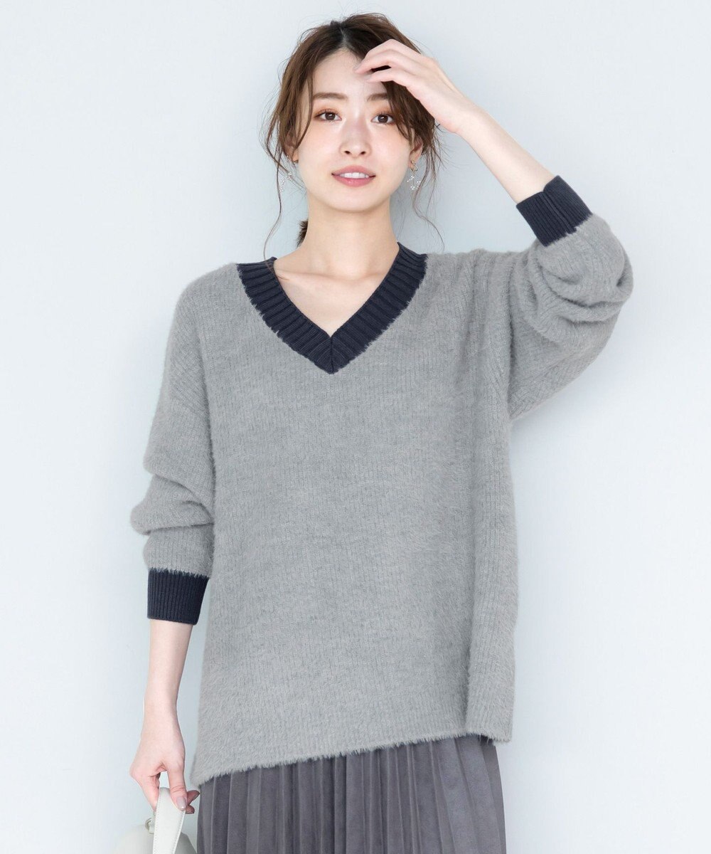 Tiaclasse L 【洗える】表情豊かなメランジニットVネックトップス 