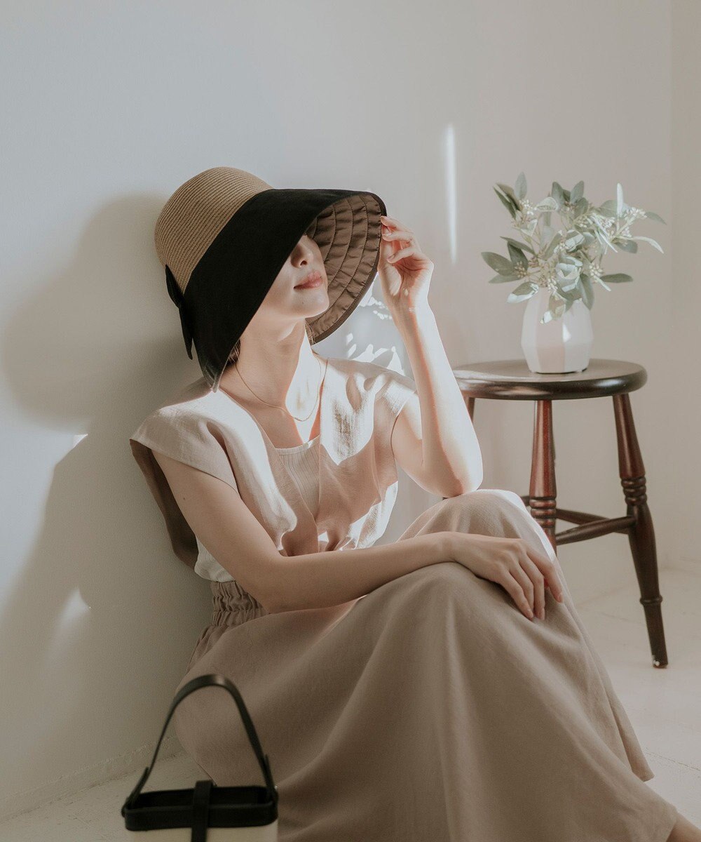 MOONBAT 【遮光100%/UPF50%＋/UVカット】洗えるバックリボン ブレードパラソルハット 手洗いOK/サイズ調整可能/吸水速乾/遮熱 