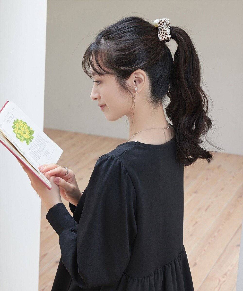 Tiaclasse パール×ツイードリボンヘアゴム 