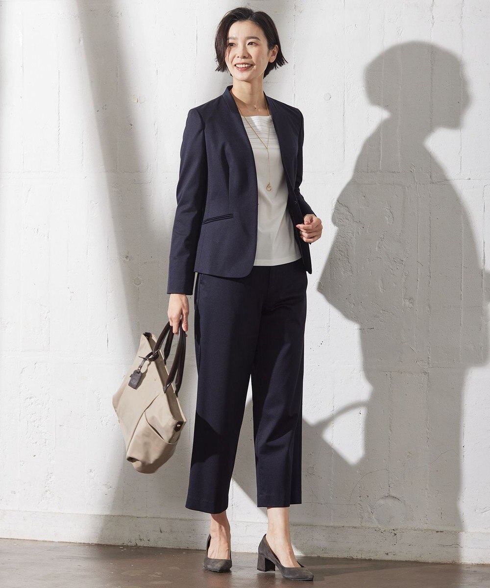 J.PRESS LADIES S 【セットアップ対応・洗える・抗菌防臭】T/Cポンチ セミワイド パンツ 