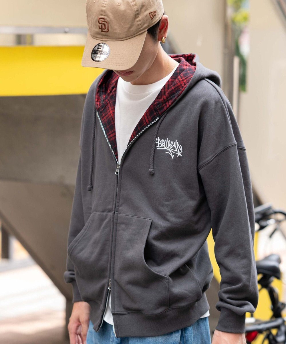 WEGO 【ユニセックス着用ITEM/MLサイズ展開】チェックZIPパーカー 