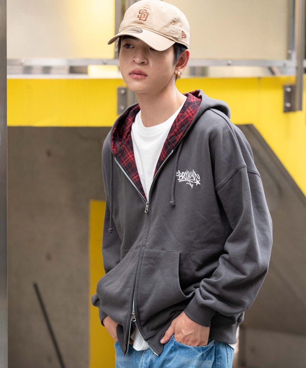 WEGO 【ユニセックス着用ITEM/MLサイズ展開】チェックZIPパーカー 