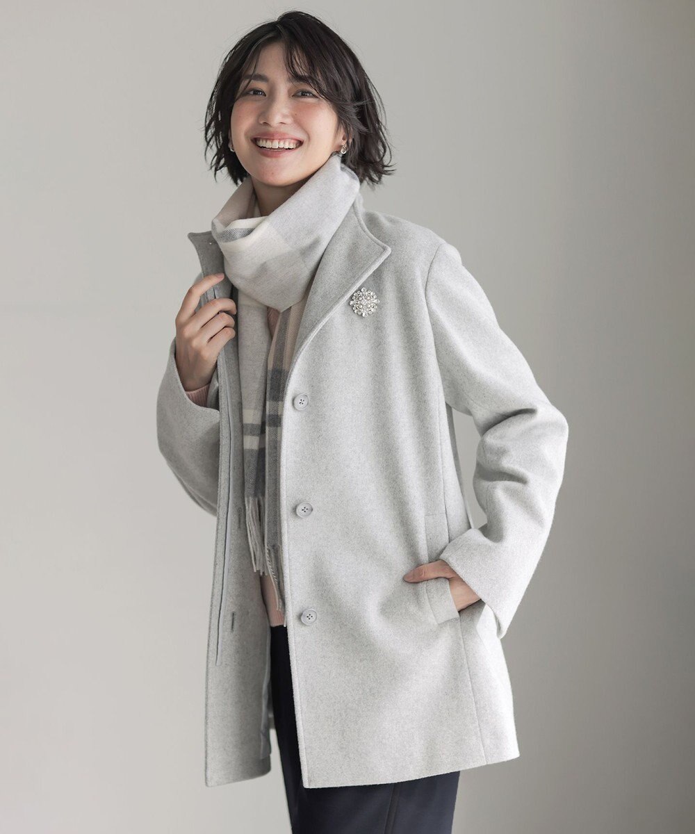 J.PRESS LADIES ショートビーバー ミディ丈 スタンドカラー コート 