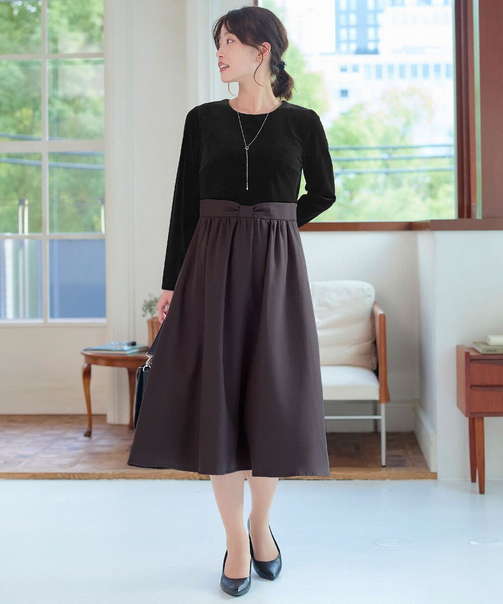 Tiaclasse 【洗える】ベロア異素材ドッキングワンピース 