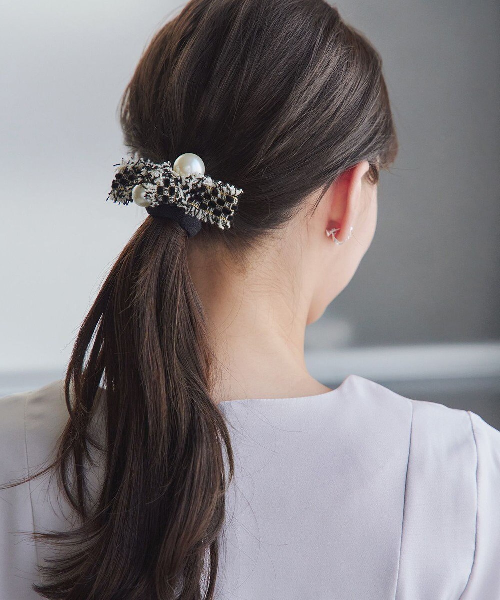 Tiaclasse パール×ツイードリボンヘアゴム 