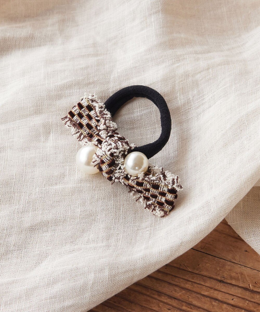 Tiaclasse パール×ツイードリボンヘアゴム 