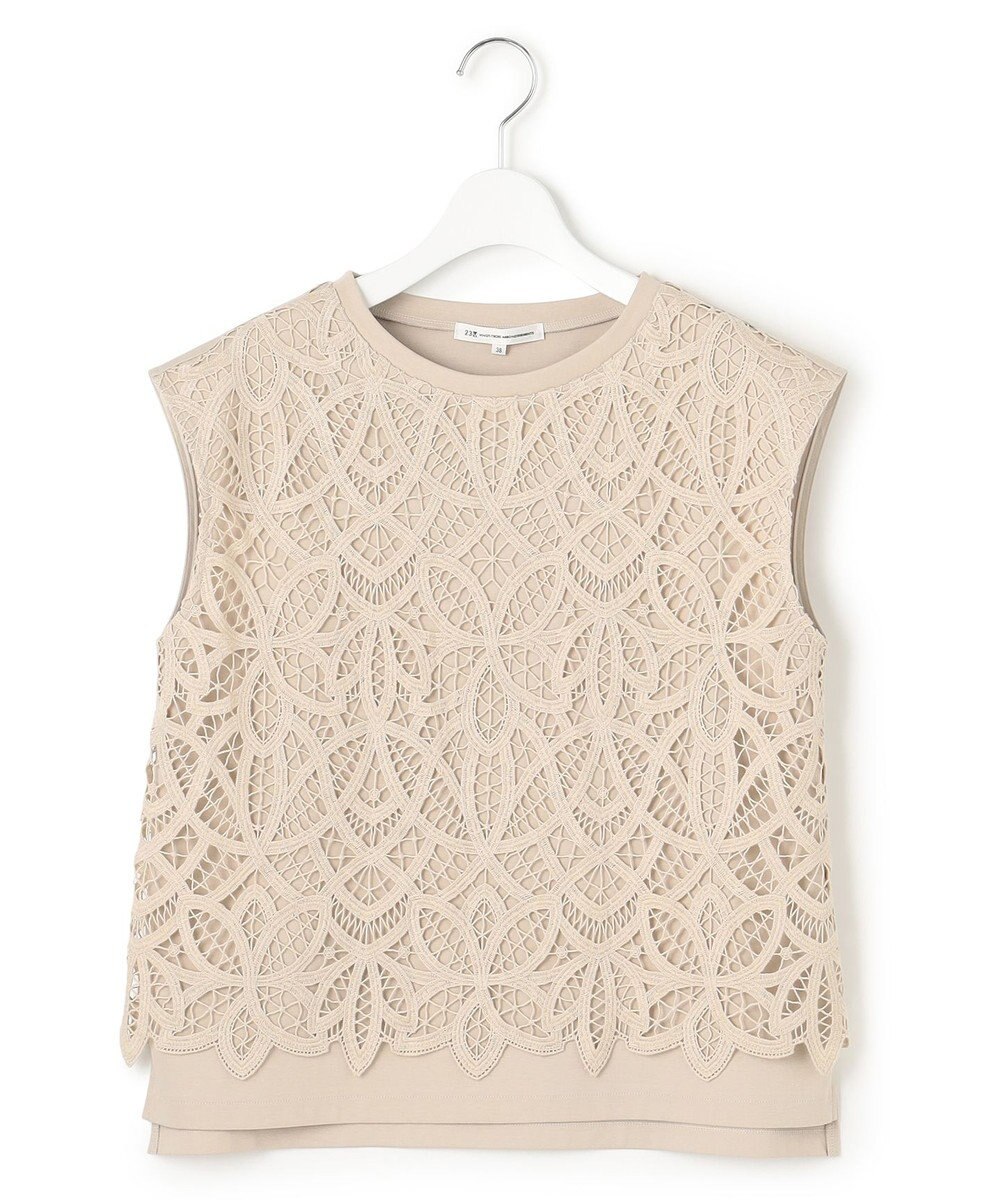 23区 L 【洗える/汗じみ防止加工】エンブロイダリージャージー フレンチスリーブ カットソー 