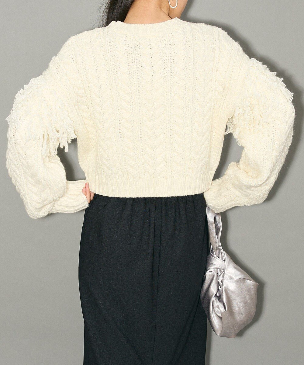 Green Parks フリンジスリーブショート丈ケーブルニット 