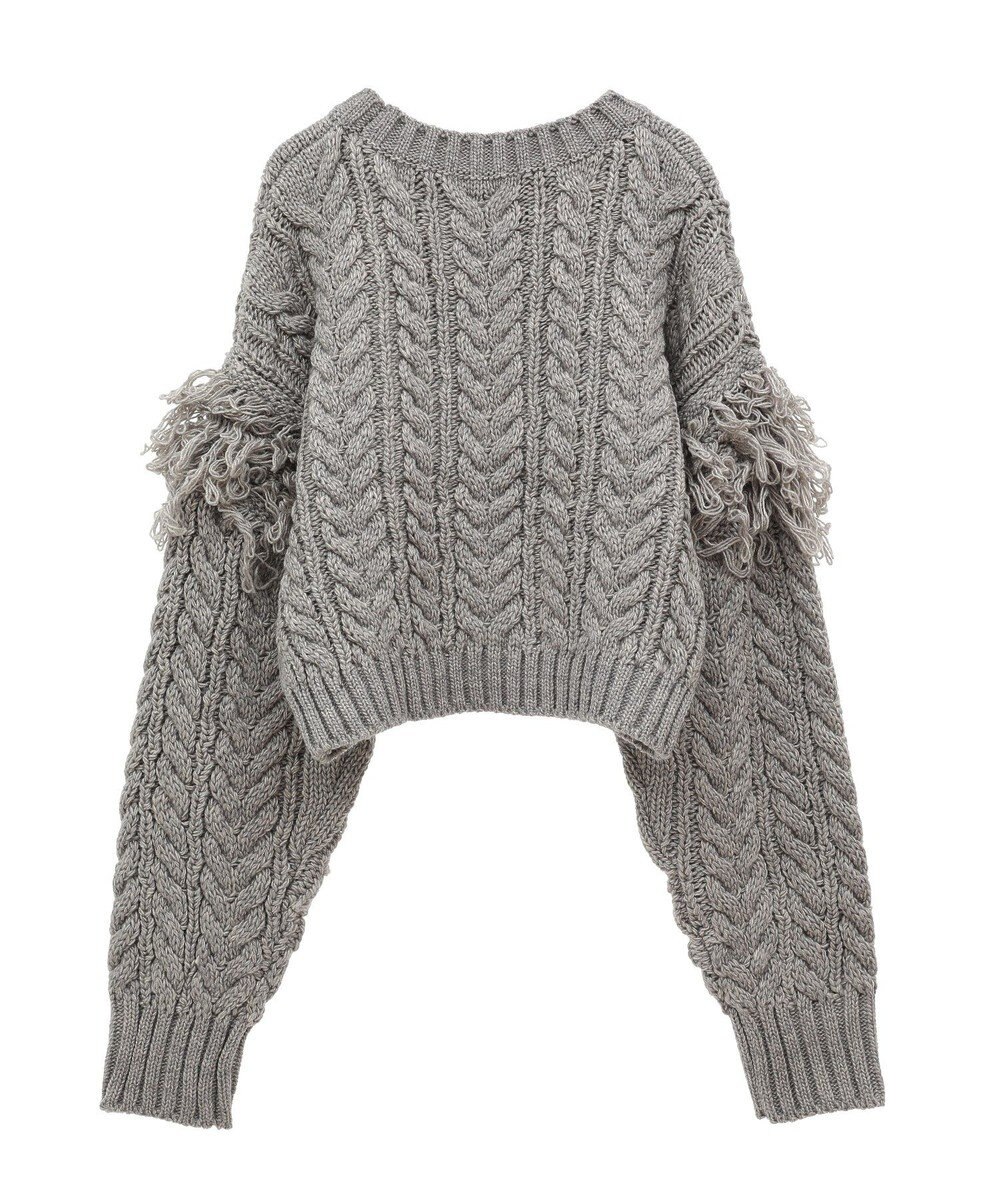 Green Parks フリンジスリーブショート丈ケーブルニット 