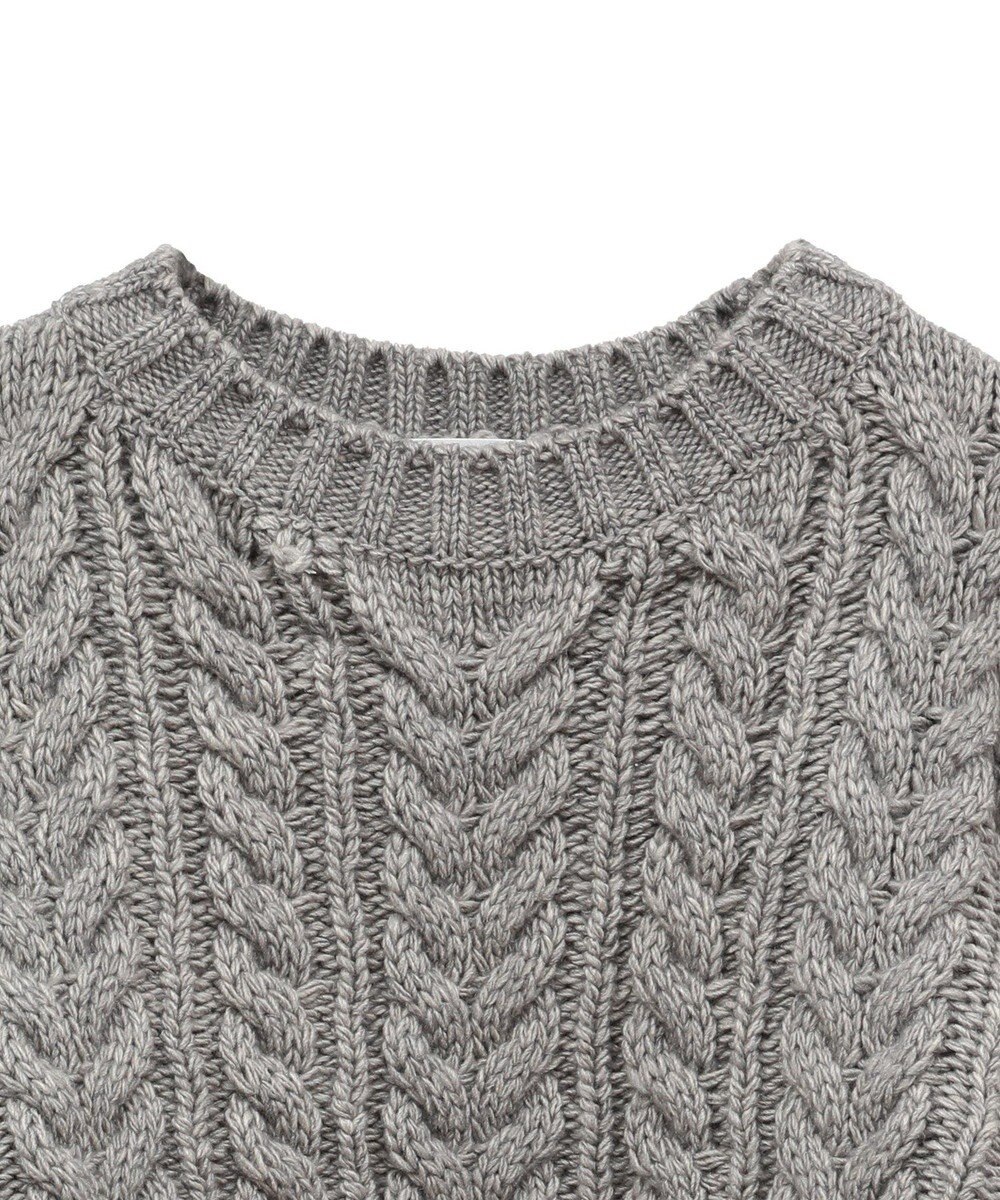 Green Parks フリンジスリーブショート丈ケーブルニット 