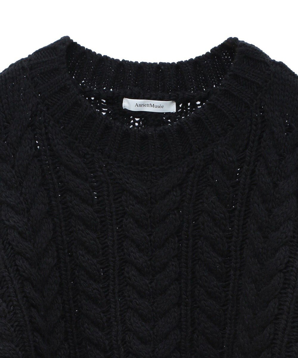 Green Parks フリンジスリーブショート丈ケーブルニット 