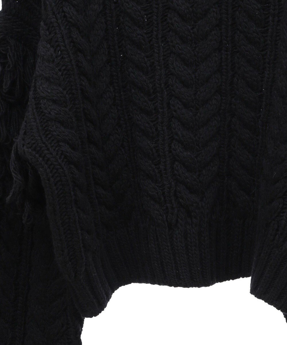 Green Parks フリンジスリーブショート丈ケーブルニット 