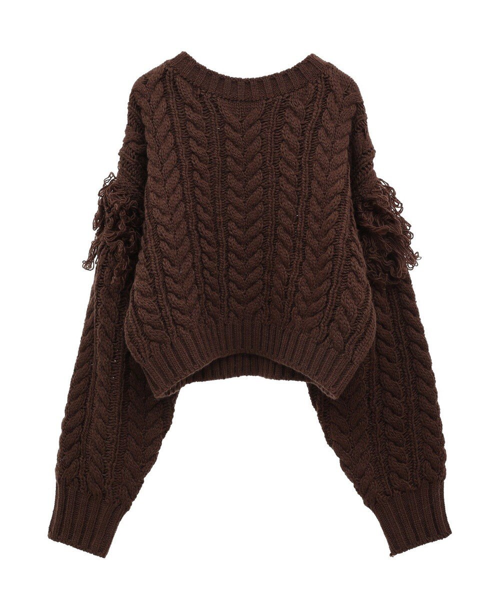 Green Parks フリンジスリーブショート丈ケーブルニット 