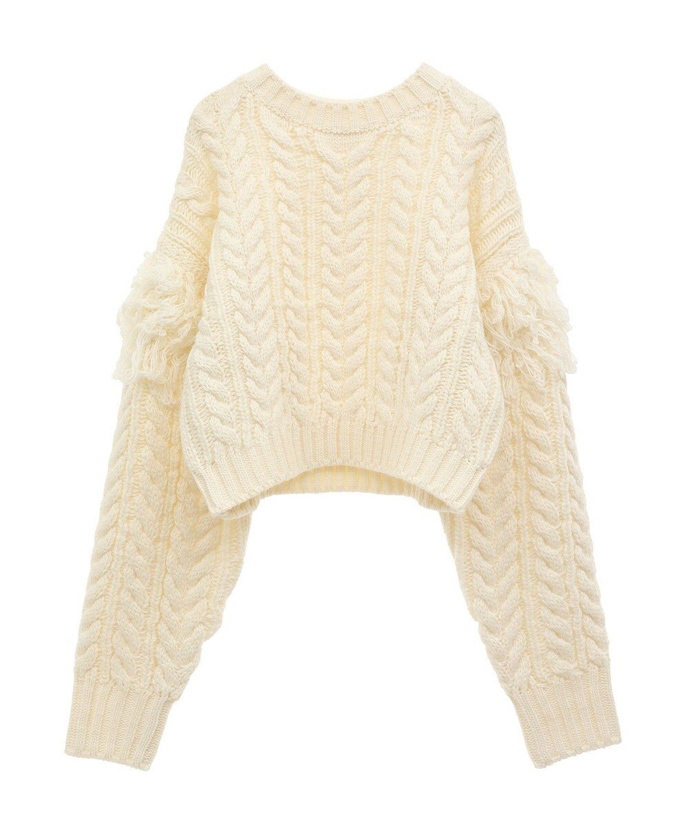 Green Parks フリンジスリーブショート丈ケーブルニット 