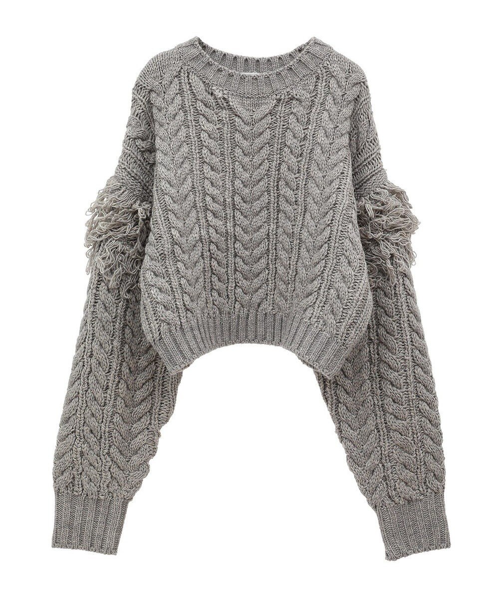 Green Parks フリンジスリーブショート丈ケーブルニット 