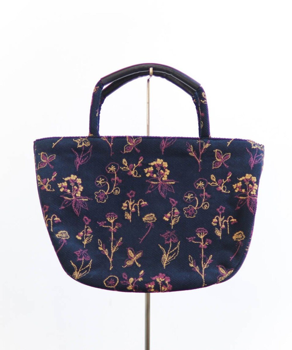 AND WOOL 花刺繍の半円バッグ 