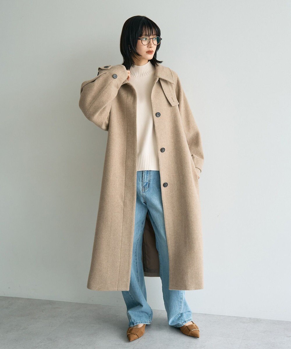 YECCA VECCA ウール混ステンカラーロングコート 