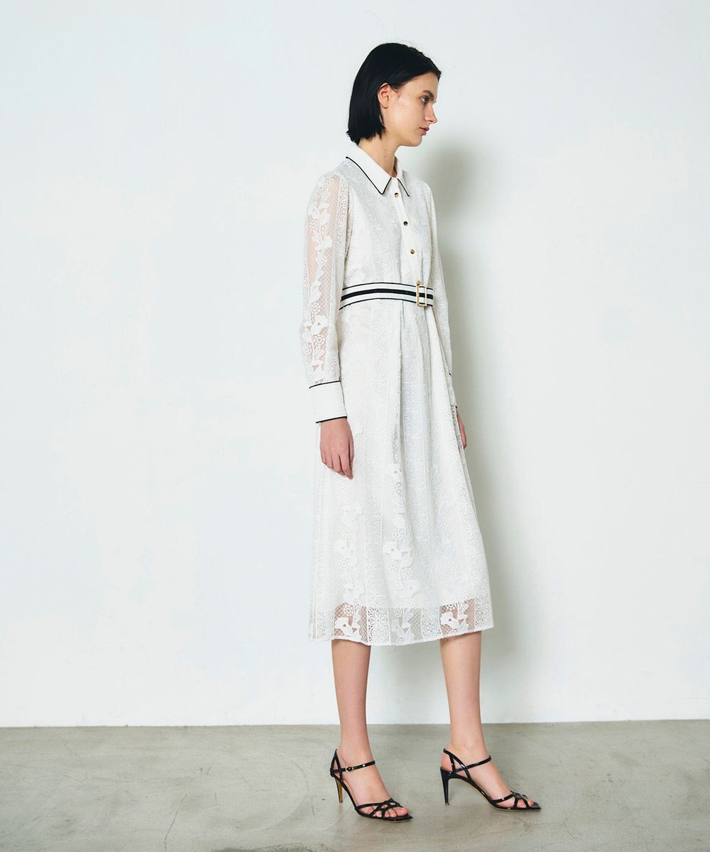 GRACE CONTINENTAL ストライプフラワー刺繍ワンピース 