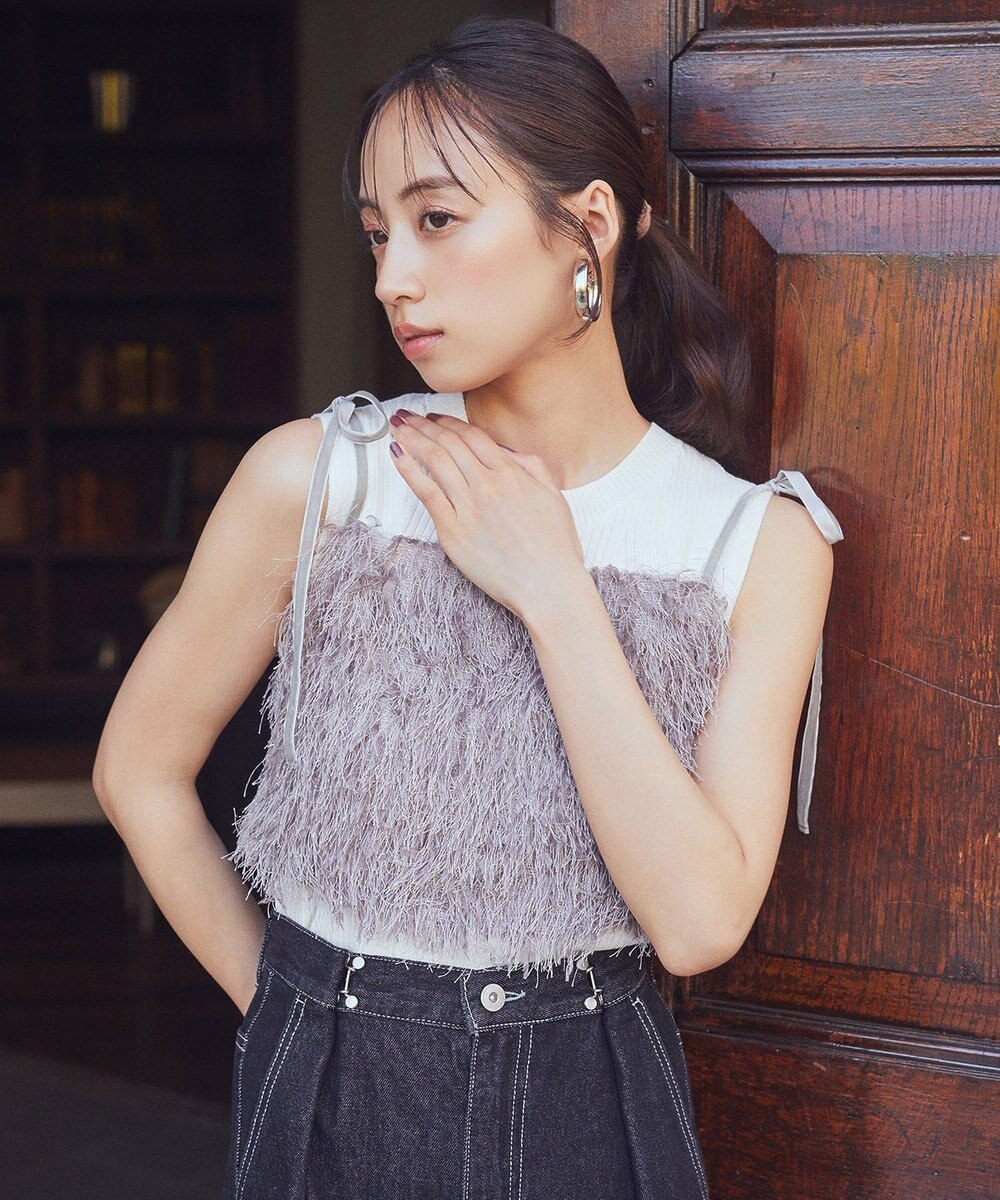 earth music&ecology ラメミックスフェザービスチェ 