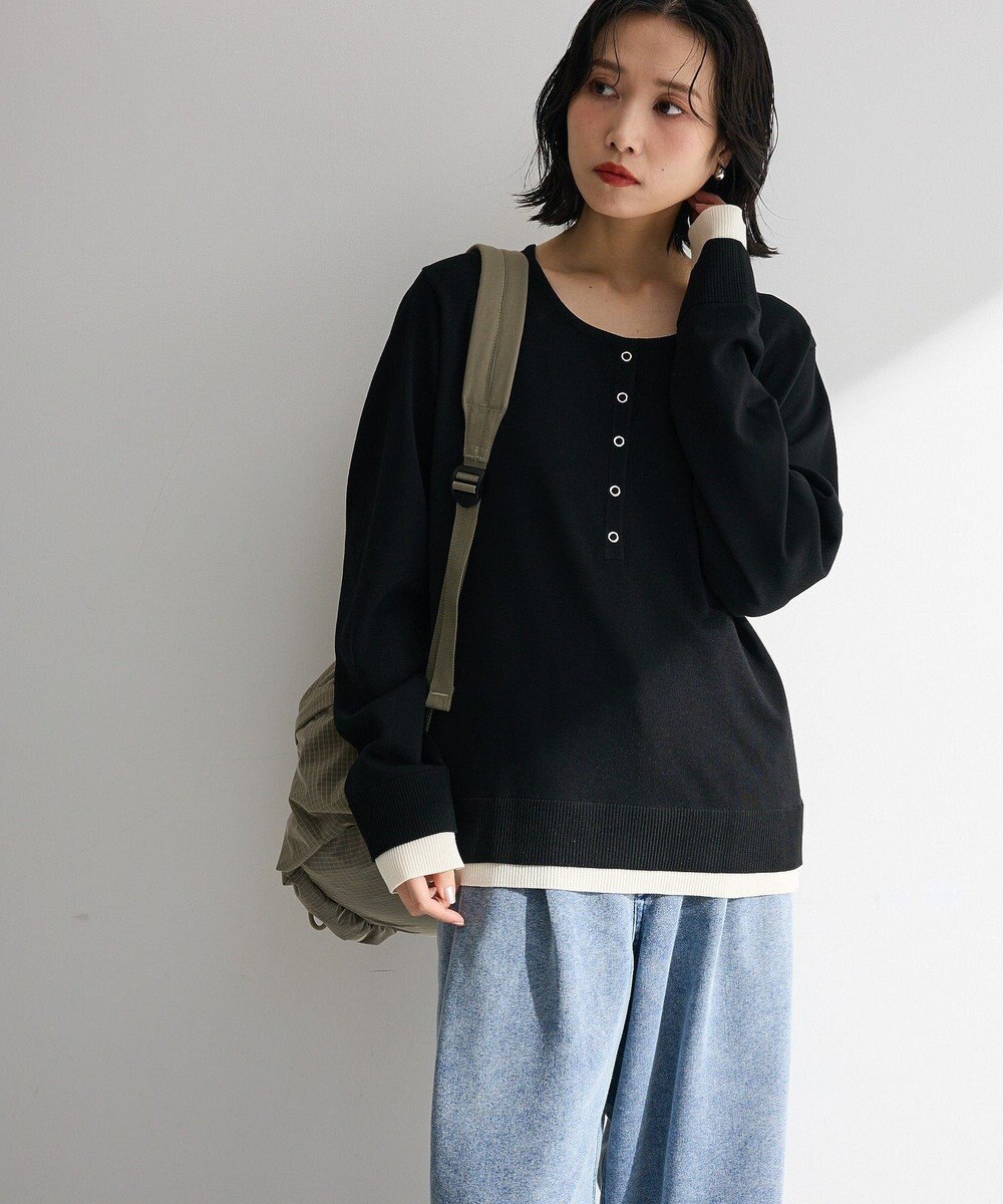 Green Parks ヘンリーネックレイヤードニットプルオーバー 