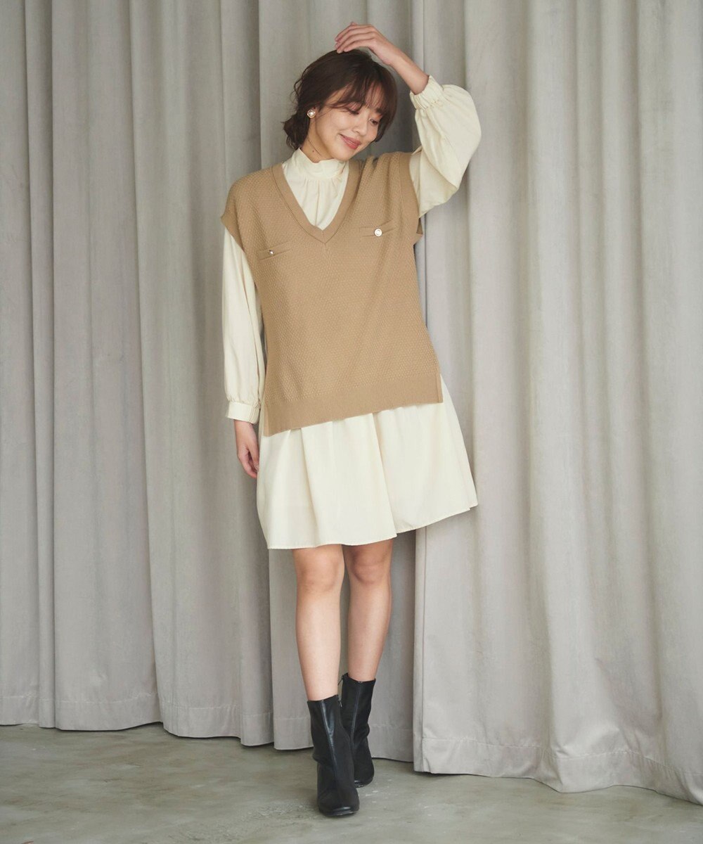 Feroux 【セットアイテム】2WAYリボンタイ ワンピース × ニット ベスト 