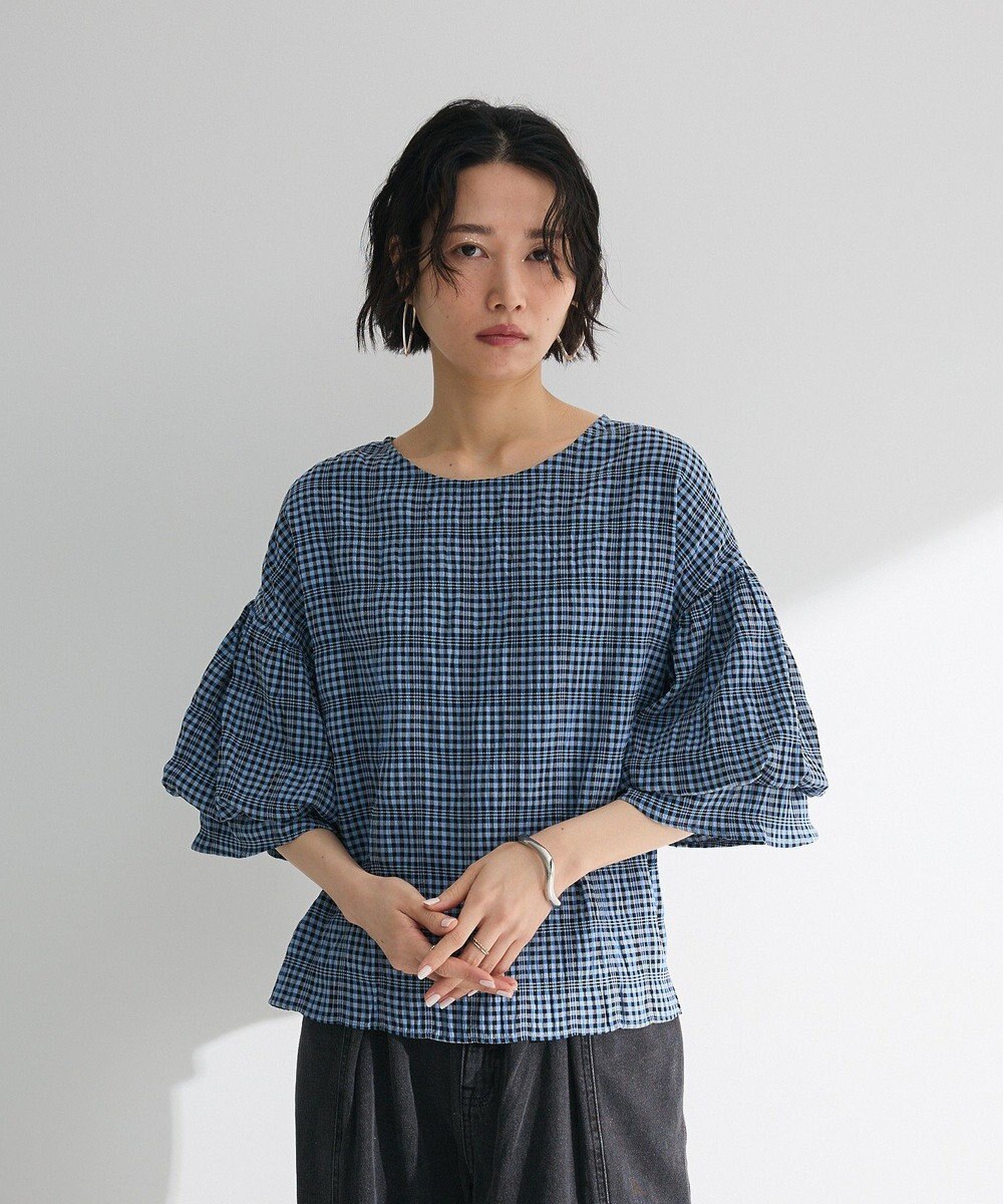 Green Parks 前後２ｗａｙ袖バルーンギンガムチェックブラウス 