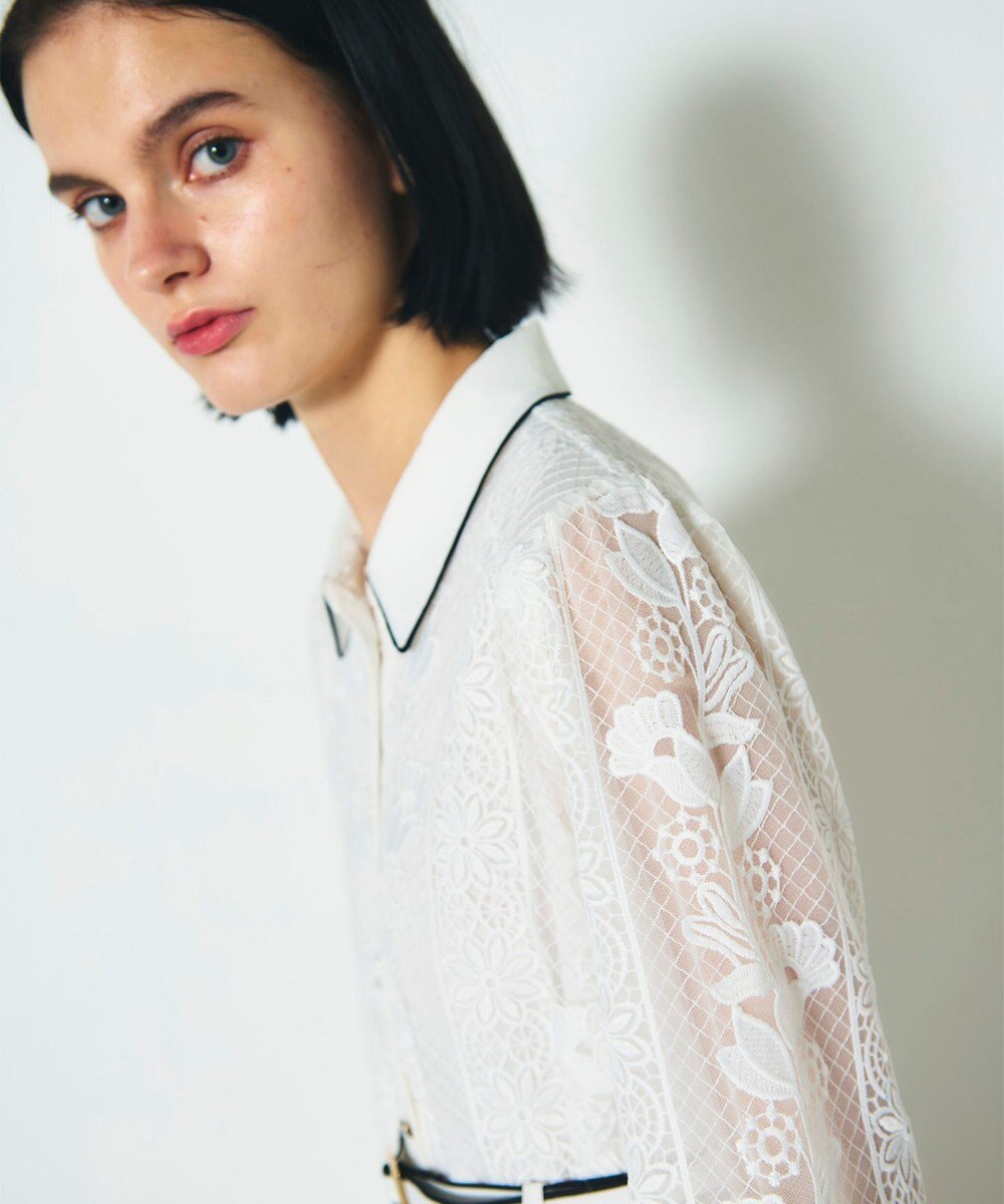 GRACE CONTINENTAL ストライプフラワー刺繍ワンピース 