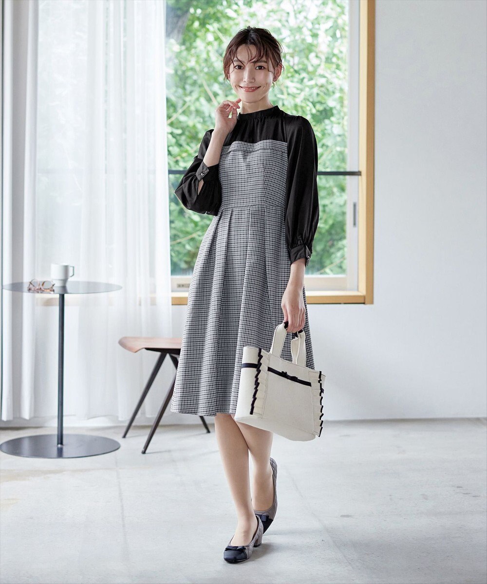 Tiaclasse 【洗える】ビスチェ風ツイードチェックドッキングワンピース 