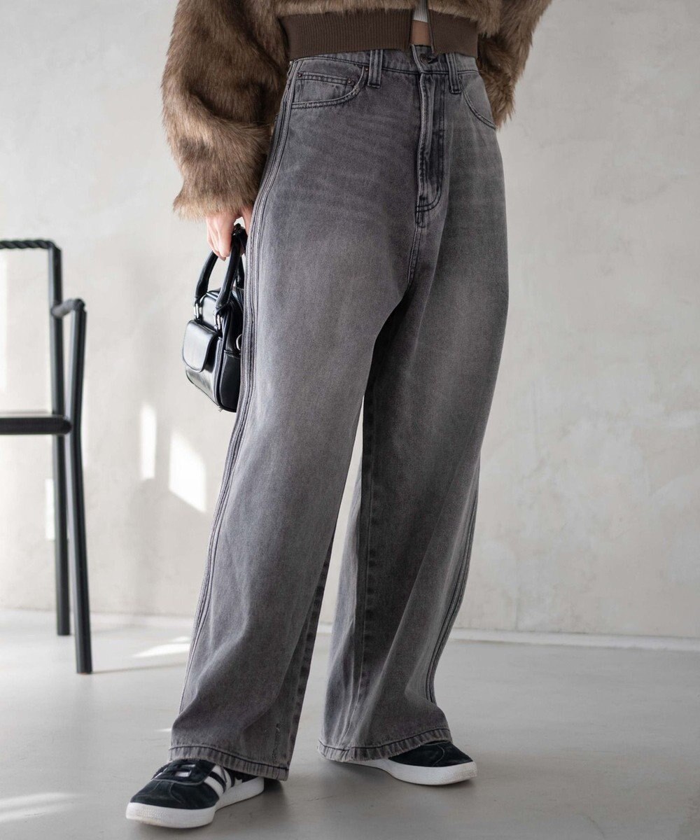 WEGO サイドラインワイドデニムパンツ 