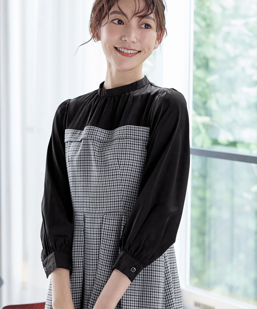 Tiaclasse 【洗える】ビスチェ風ツイードチェックドッキングワンピース 