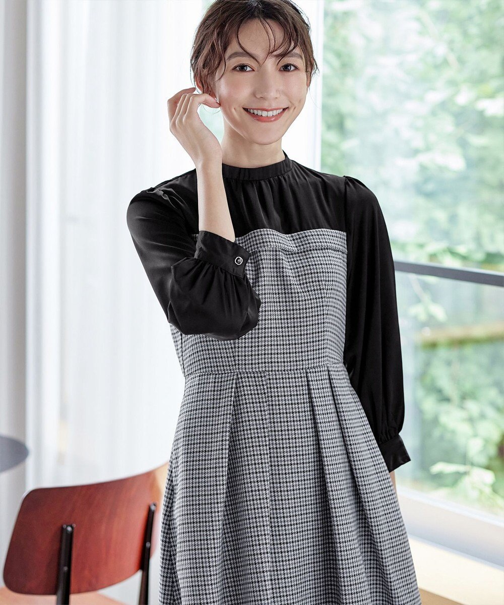 Tiaclasse 【洗える】ビスチェ風ツイードチェックドッキングワンピース 