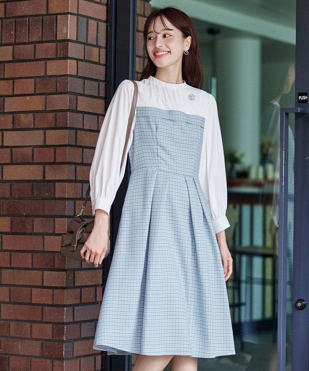 Tiaclasse 【洗える】ビスチェ風ツイードチェックドッキングワンピース 