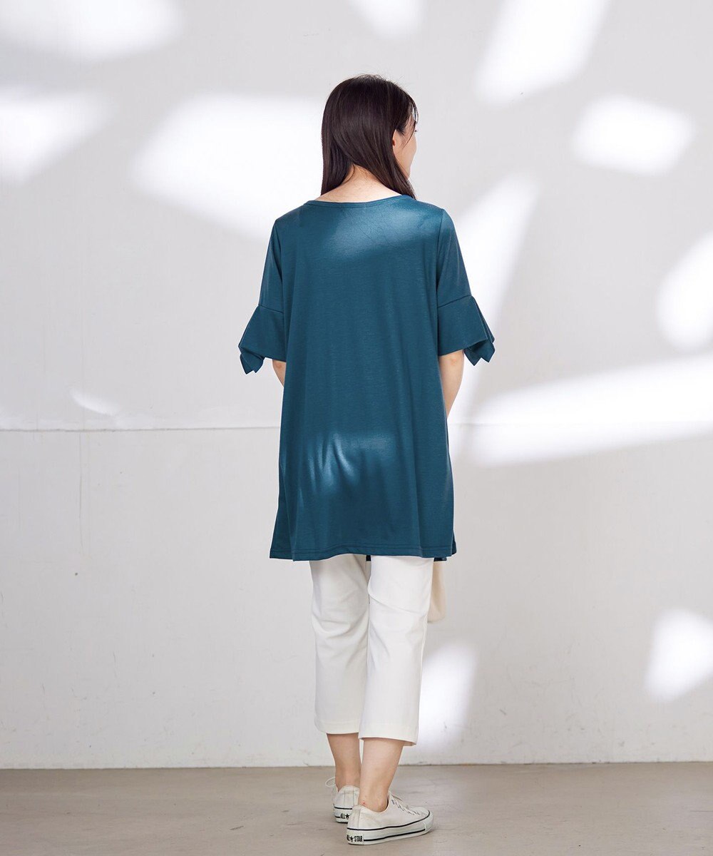 Tiaclasse 【洗える】フレアカフスポンチチュニックブラウス 