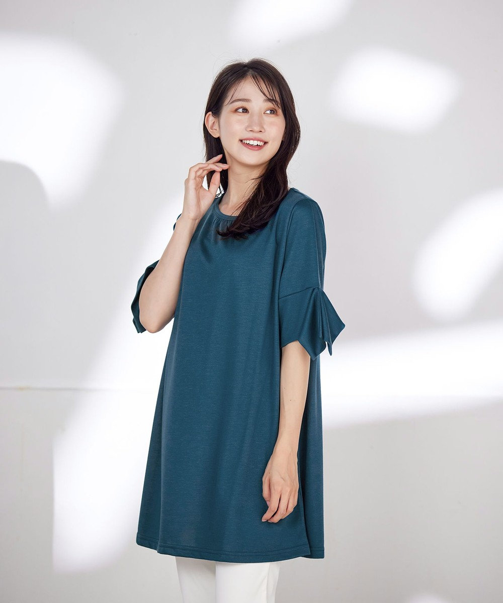 Tiaclasse 【洗える】フレアカフスポンチチュニックブラウス 