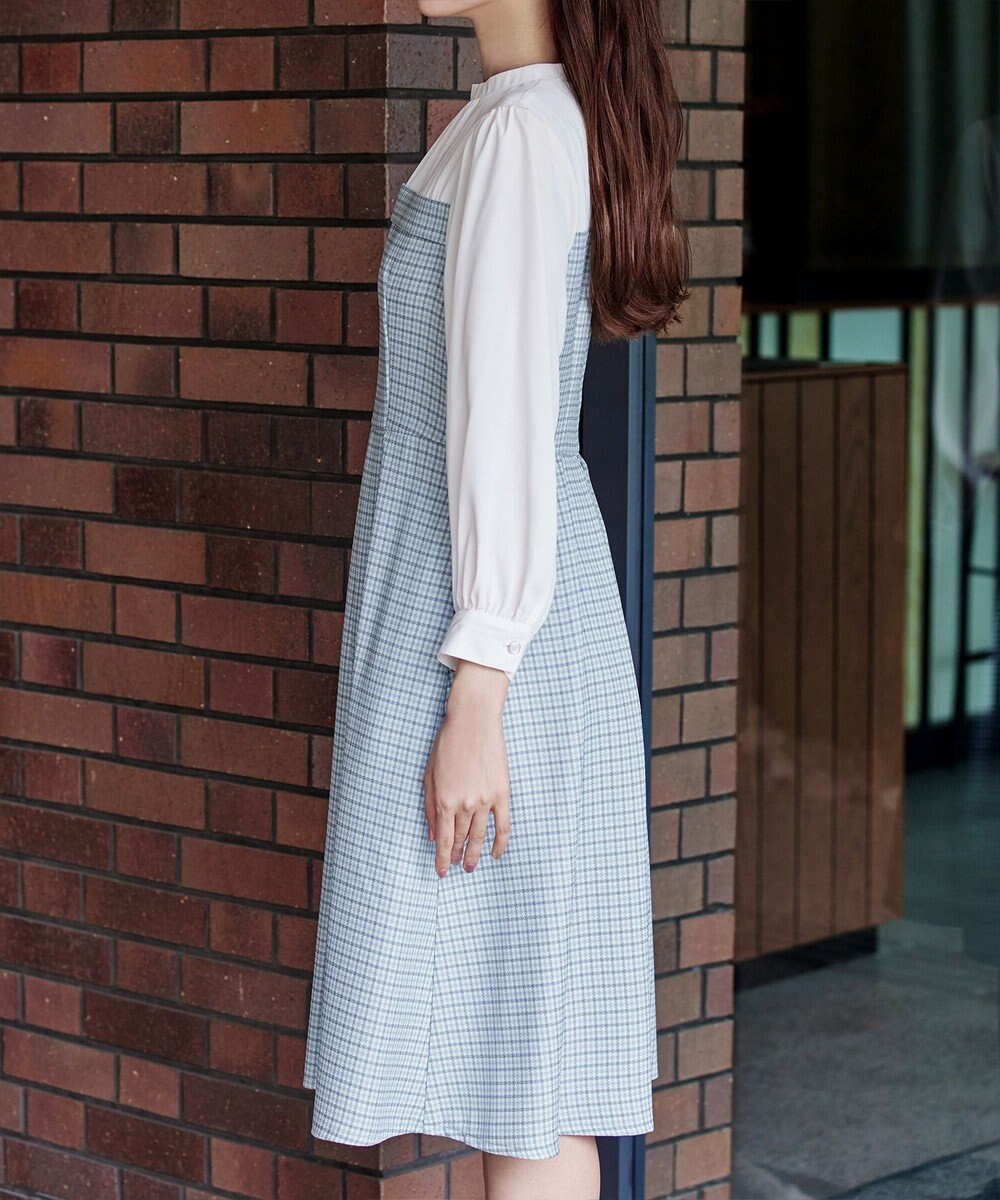 Tiaclasse 【洗える】ビスチェ風ツイードチェックドッキングワンピース 