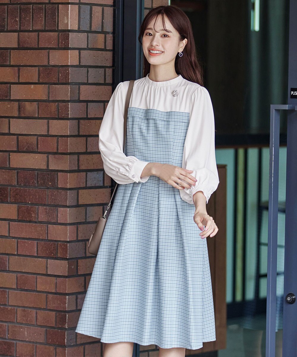 Tiaclasse 【洗える】ビスチェ風ツイードチェックドッキングワンピース 