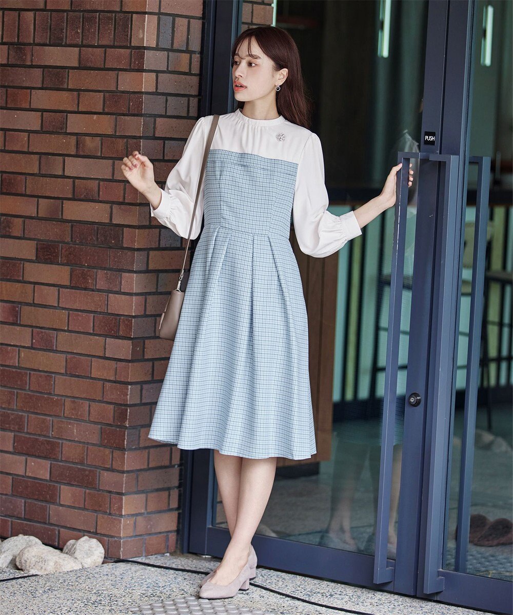 Tiaclasse 【洗える】ビスチェ風ツイードチェックドッキングワンピース 