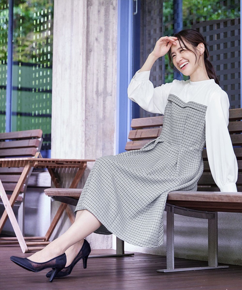 Tiaclasse 【洗える】ビスチェ風ツイードチェックドッキングワンピース 