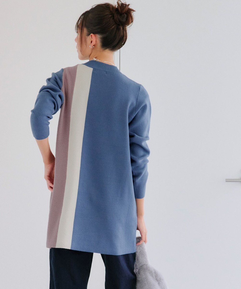 Tiaclasse 配色ワッフル切替ニットチュニック 