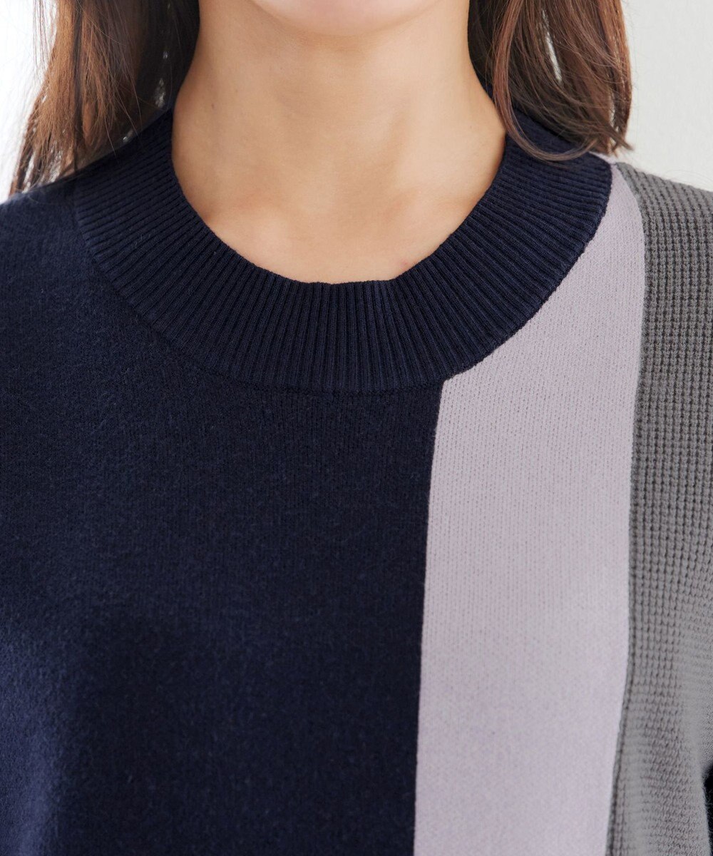 Tiaclasse 配色ワッフル切替ニットチュニック 