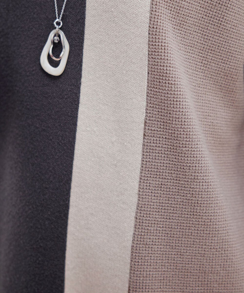 Tiaclasse 配色ワッフル切替ニットチュニック 