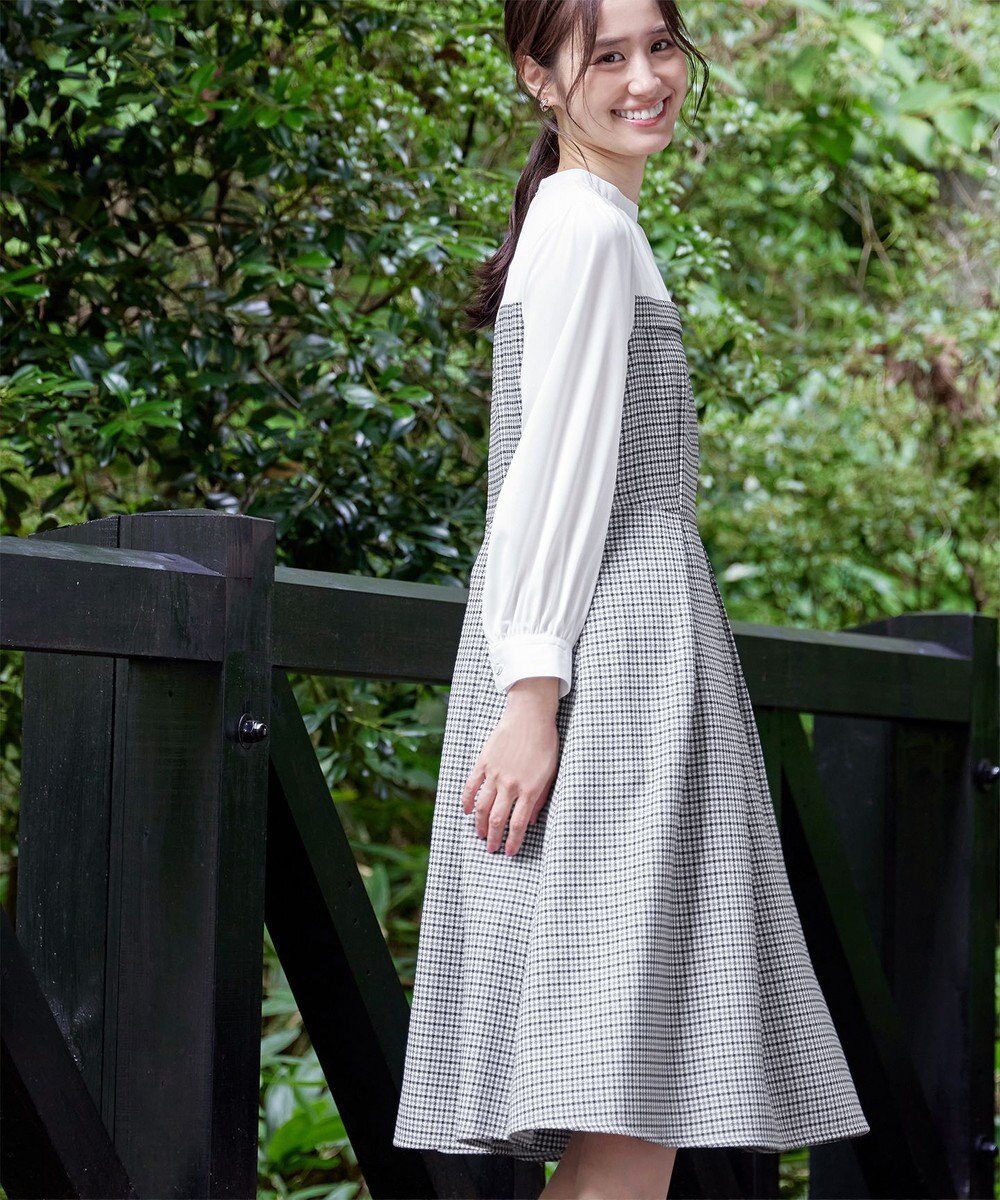 Tiaclasse 【洗える】ビスチェ風ツイードチェックドッキングワンピース 