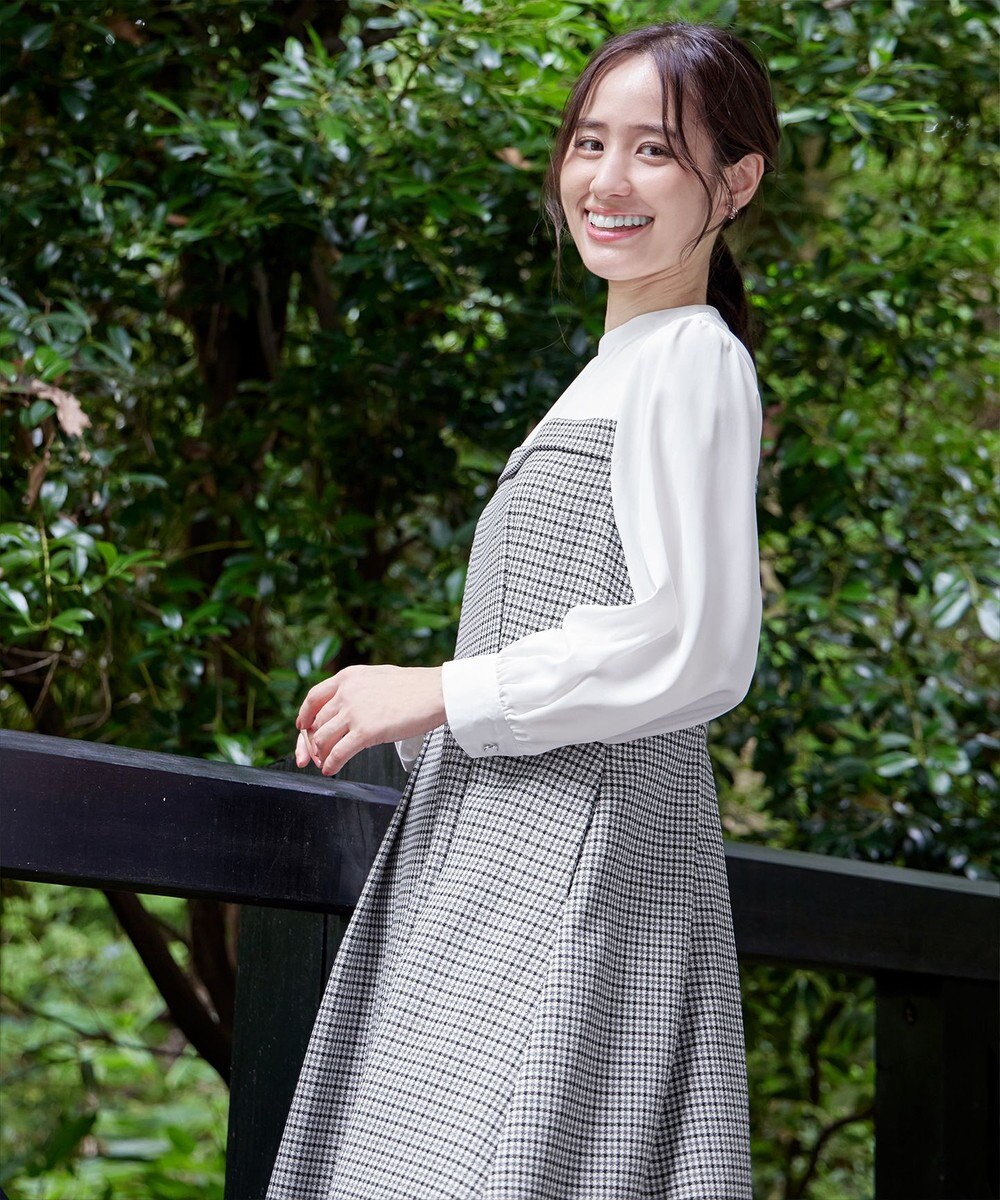 Tiaclasse 【洗える】ビスチェ風ツイードチェックドッキングワンピース 