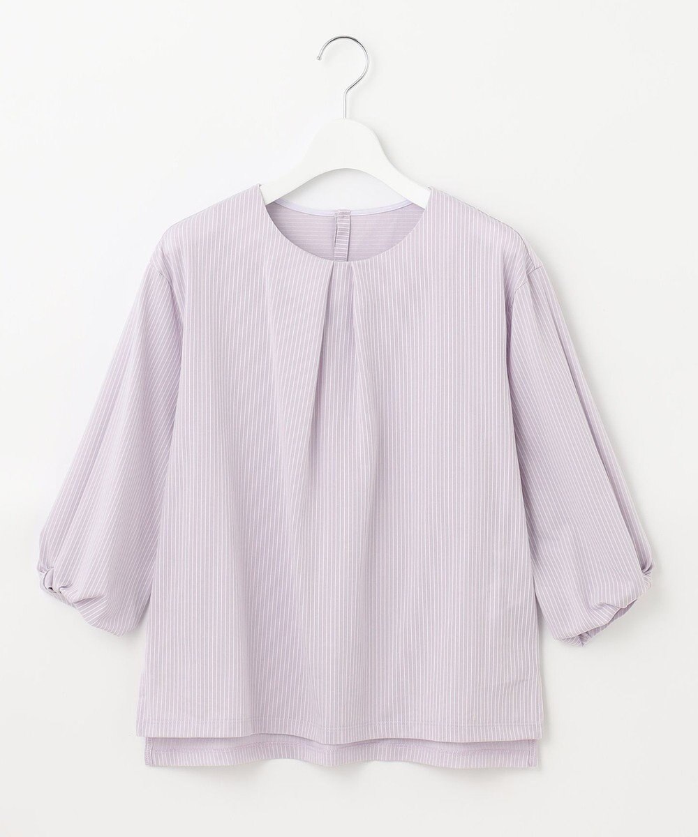 J.PRESS LADIES L ピンストライプジャージー ボリュームスリーブ カットソー 