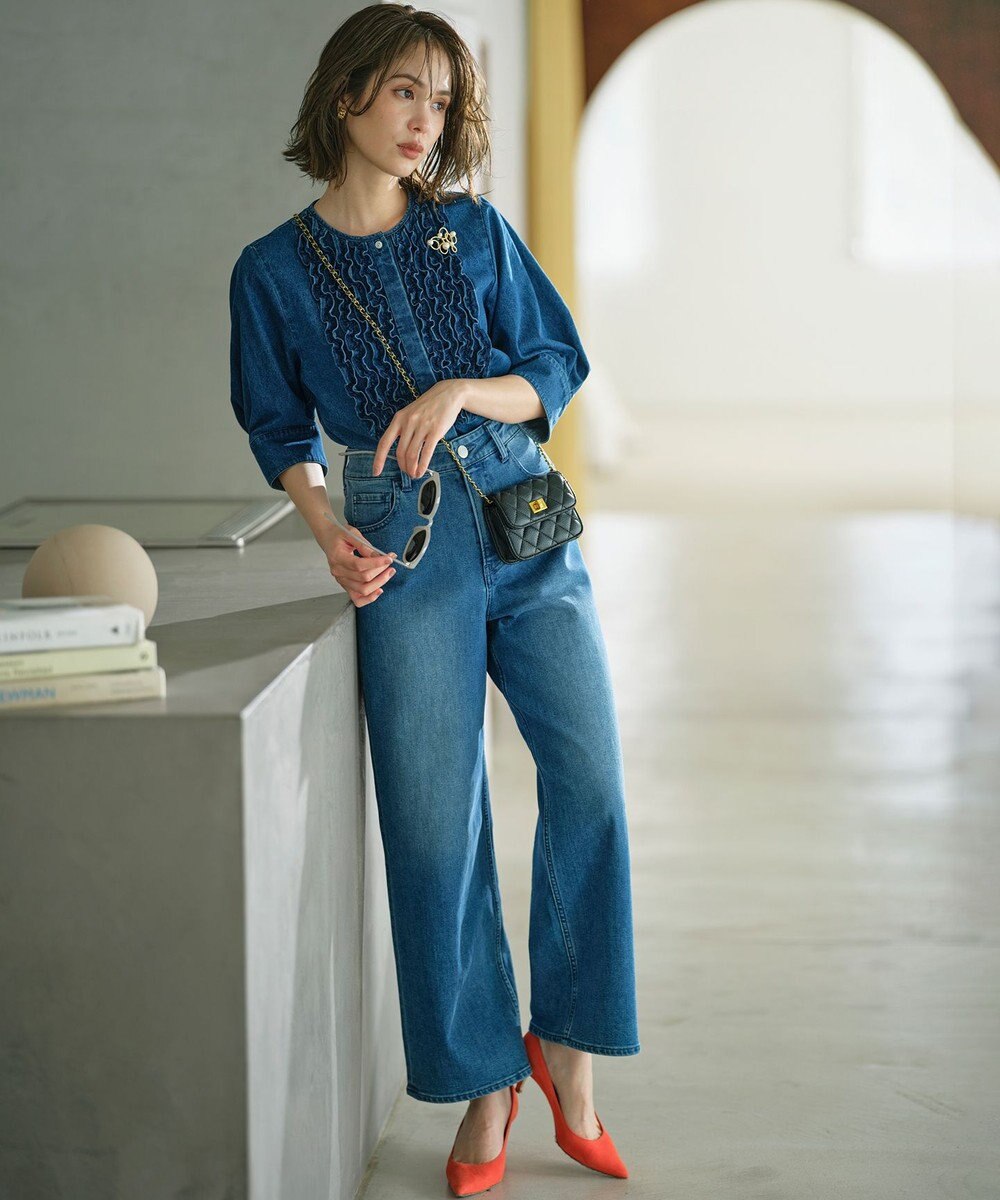 組曲 S 【WEB限定】フロントフリル デニムブラウス 