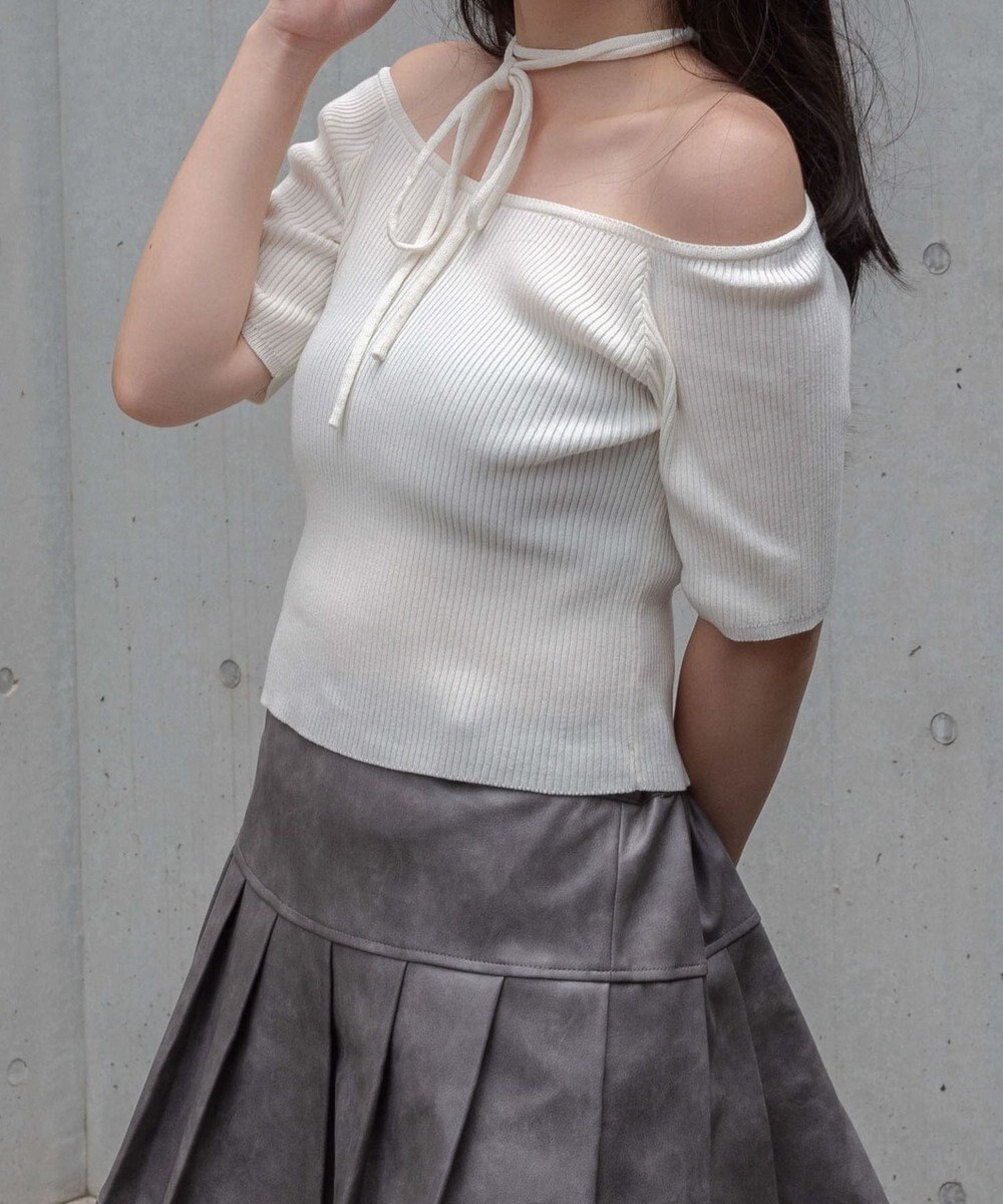 WEGO チョーカーリボン付きオフショルニット 