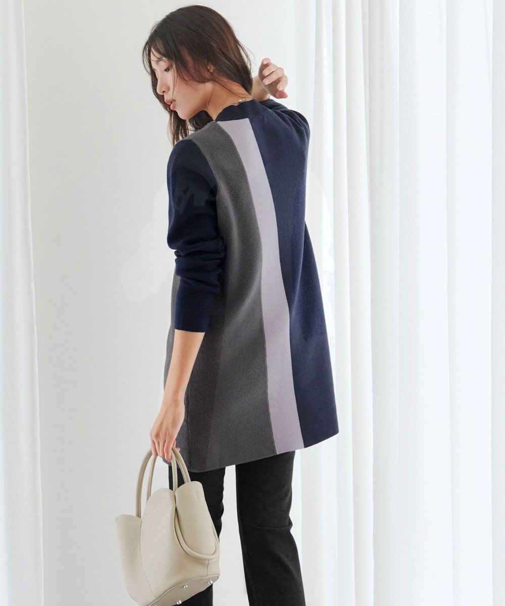 Tiaclasse 配色ワッフル切替ニットチュニック 