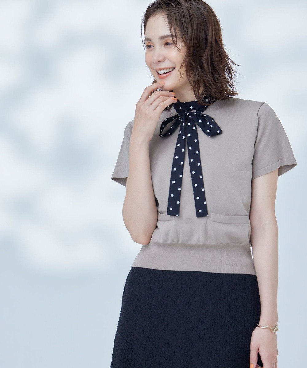 組曲 S 【洗える・6色展開】ポケット付き 半袖ニット 