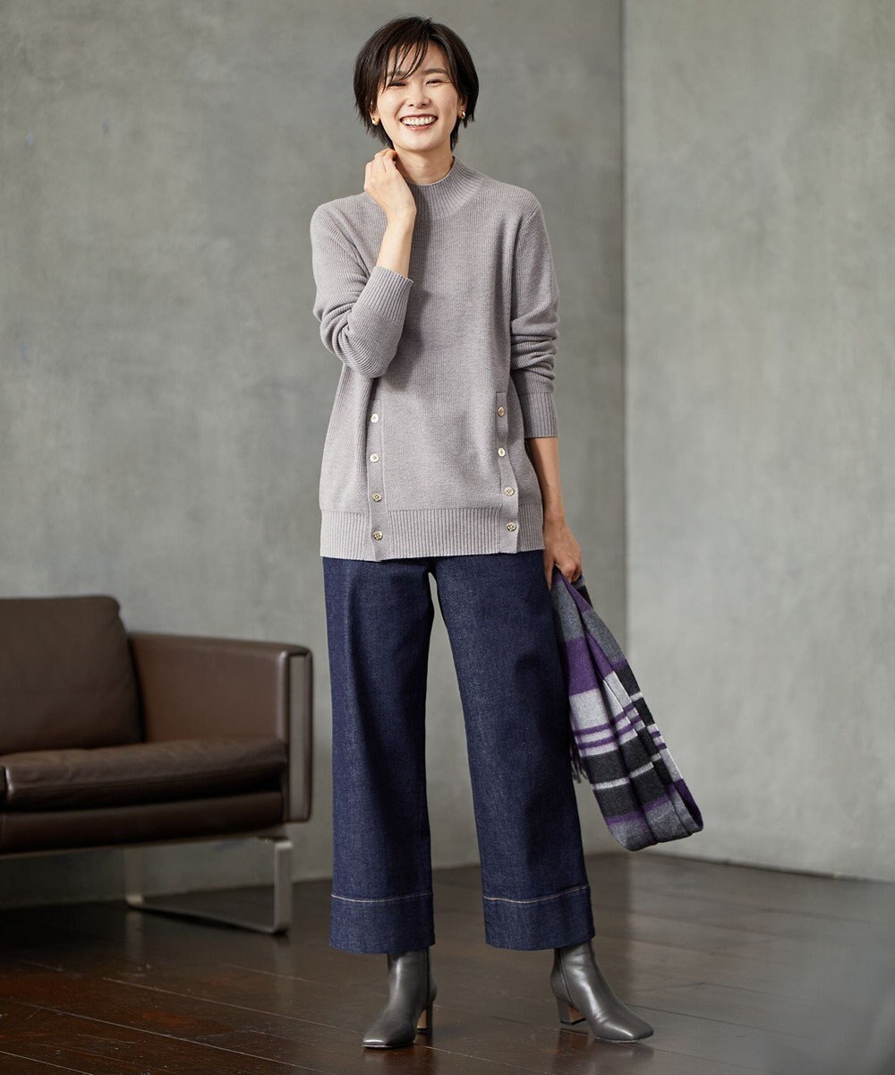 J.PRESS LADIES 【洗える】SEMI WORSTED ハイネック ニット 