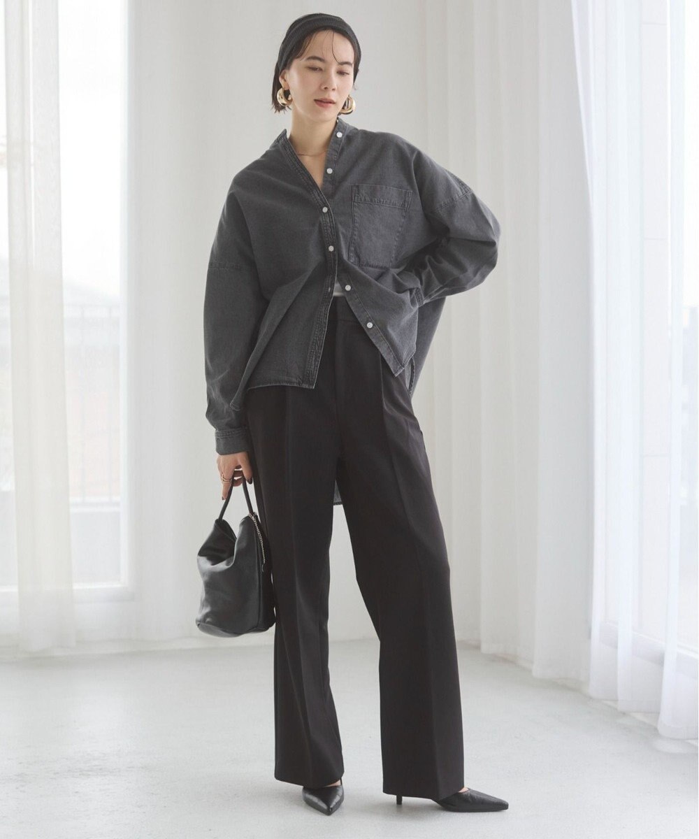 WEGO 【ANGIE VINTAGE】オーバーサイズ バンドカラー デニムシャツ 